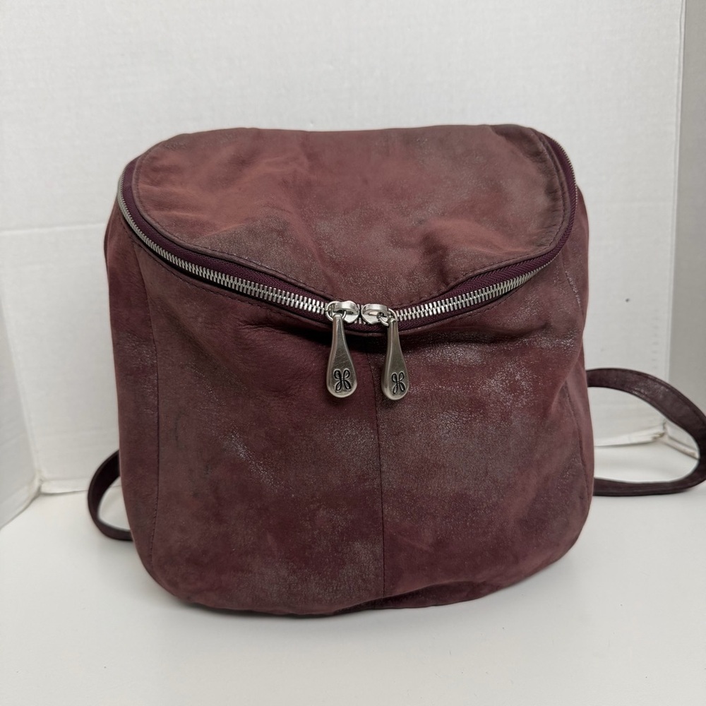 Hobo River Backpack Purse Leather Boho Bohemian Travel Wine Plum Graphite Silver